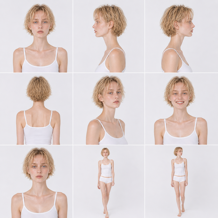 Character reference sheet, 9 angles